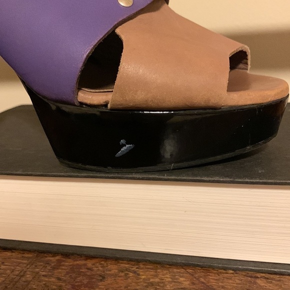Marni Colorblock Sienna Tan Purple Platform Heels Mules - Picture 6 of 16